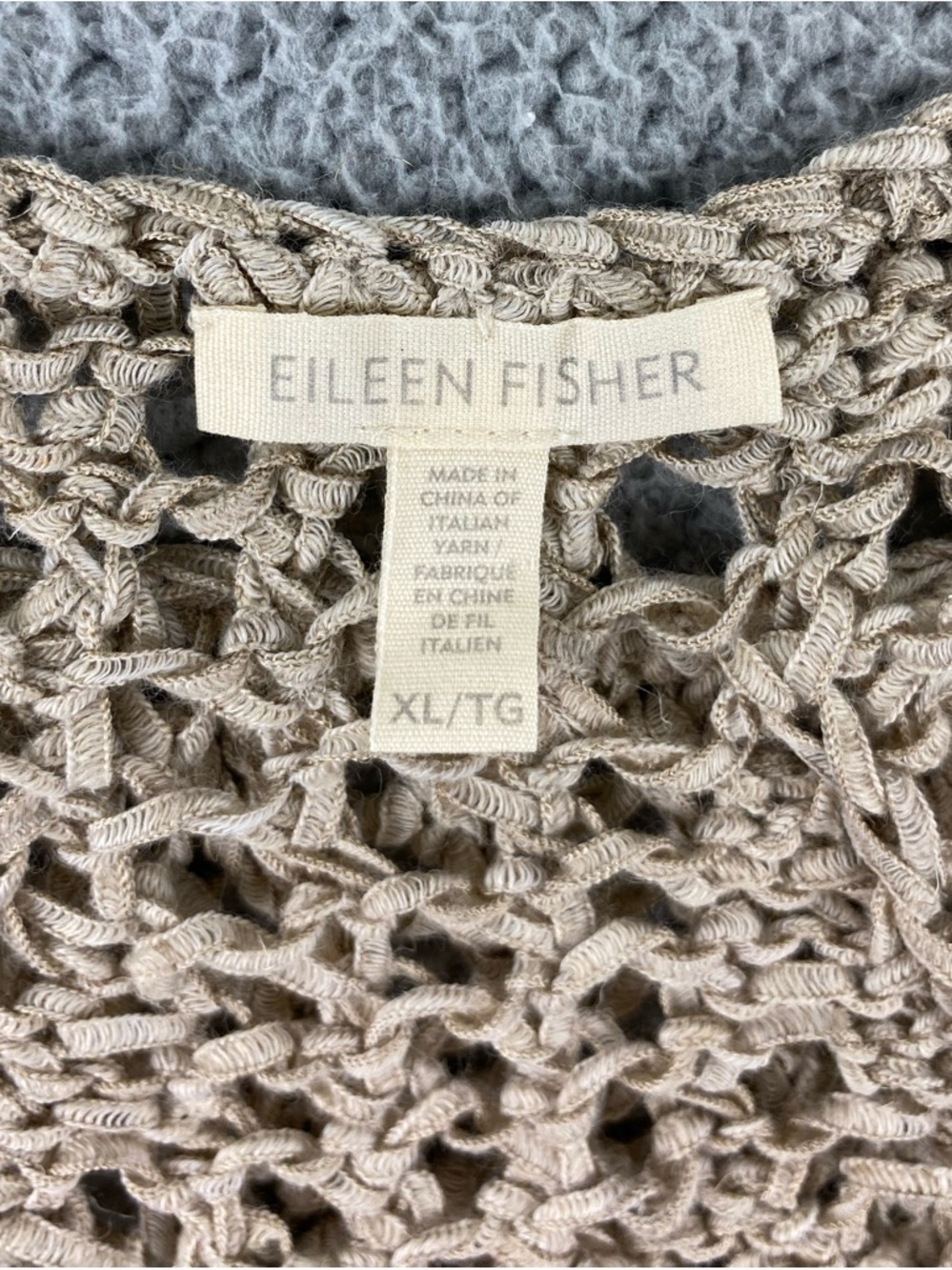 Eileen Fisher XL Open Knit Linen Blend Crochet Tank Boho Lagenlook Layering Top - Picture 10 of 13